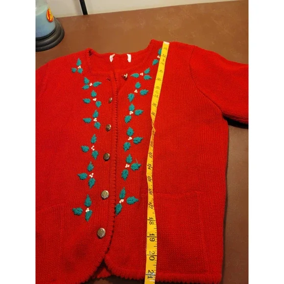 Red Embroidered Floral Long Sleeve Cardigan Sweater Women's Size Medium - Picture 8 of 8